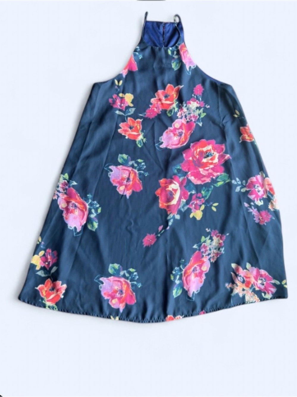 Magnolia Navy Floral Halter Dress with Pink & Yellow Blooms